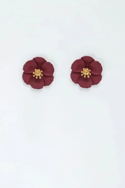 Bow 19 korvakorut FLOWER SMALL EARRINGS, viininpunainen