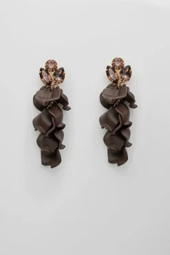 Bow 19 korvakorut LEAF STONE EARRINGS, tummanruskea