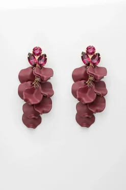 Bow 19 korvakorut LEAF STONE EARRINGS, viininpunainen