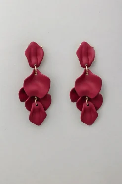 Bow 19 Naisten Korvakorut Pearl Leaf Earrings, viininpunainen