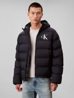Calvin Klein Jeans miesten Puffertakki, LS NYLON MONOGRAM PUFFER JACKET Tummansininen