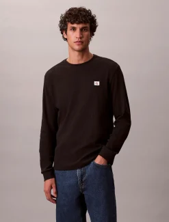 Calvin Klein Jeans miesten college, LS WAFFLE LS TEE Musta