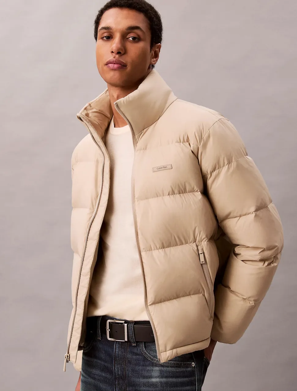 Calvin Klein Menswear miesten takki LS MDWT NYLON CHNNL DOWN PUFFER, valkoinen