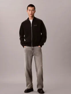 Calvin Klein miesten neuletakki LS Tech Knit Track Jacket FZ SWT, musta