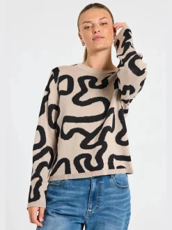 Freequent Naisten Neule, ANI PULLOVER Beige Kuosi