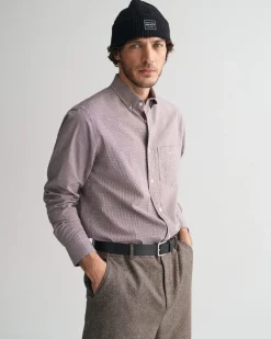 Gant miesten kauluspaita, POPLIN MICRO GINGHAM Viininpunainen Ruutu