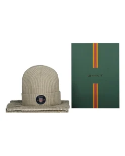 Gant miesten lahjapakkaus Beanie and Scarf Wool Mix, harmaanruskea
