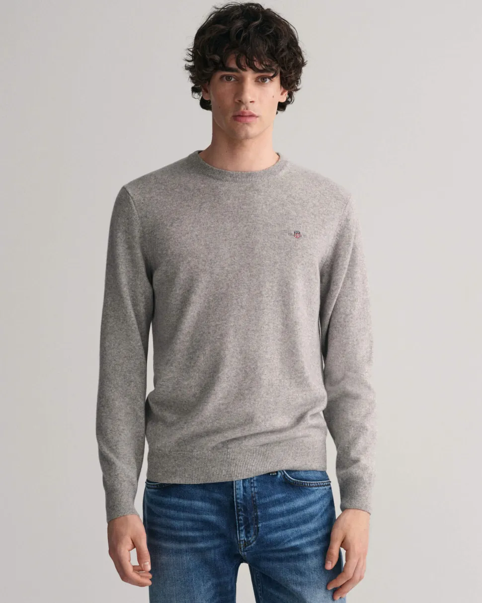 Gant Miesten Neulepaita, SUPERFINE LAMBSWOOL C-NECK Keskiharmaa