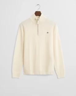 Gant miesten neulepusero, K SUPERFINE LAMBSWOOL HALF ZIP LUONNONVALKOINEN