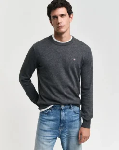 Gant miesten neulepusero CTN-WO C-Neck, tummanharmaa
