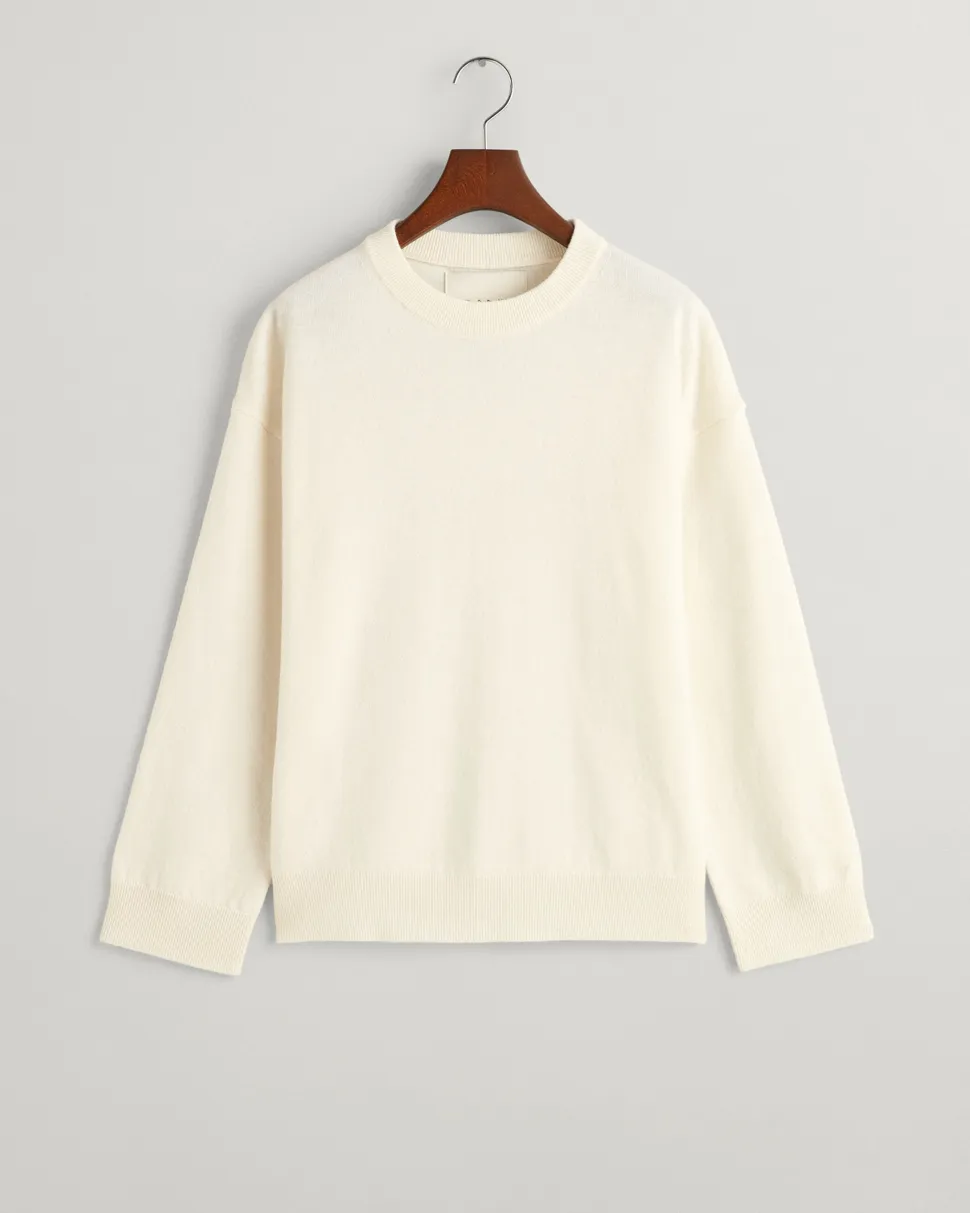 Gant Naisten Neulepusero, SUPERFINE LAMBSWOOL C-NECK Luonnonvalkoinen