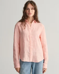 Gant naisten paitapusero, REG LINEN CHAMBRAY SHIRT Persikka