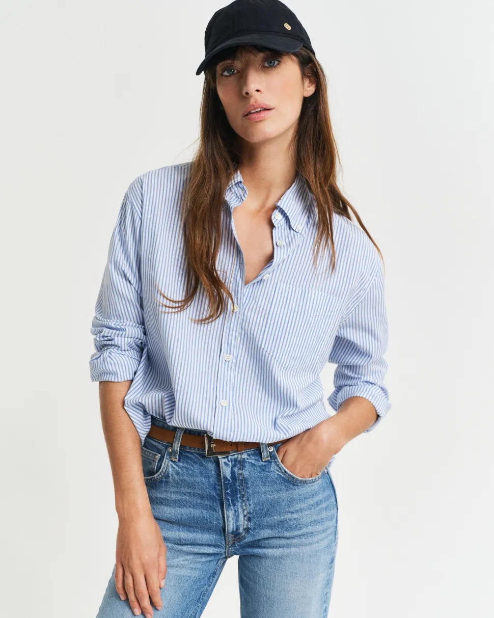 Gant naisten paitapusero, REL LUXURY OXFORD STRIPED BD SHIRT Vaaleansininen