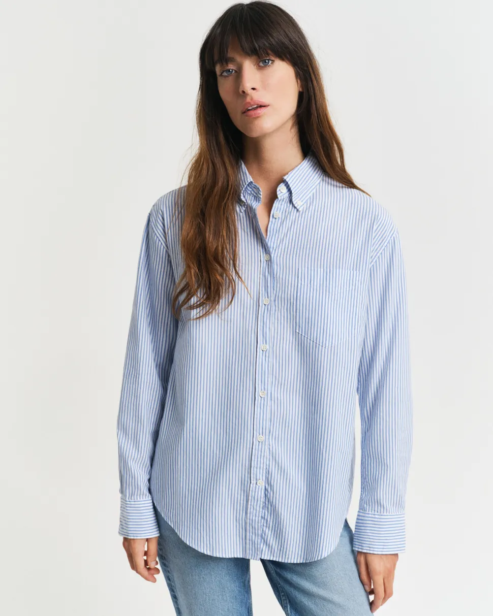 Gant naisten paitapusero, REL LUXURY OXFORD STRIPED BD SHIRT Vaaleansininen