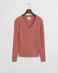 Gant neule, STRETCH COTTON CABLE V-NECK Vaaleanpunainen