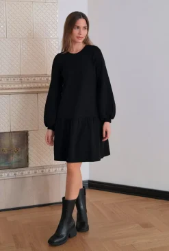 Gauhar Naisten Mekko, BALLOON SLEEVE JERSEY DRESS Musta
