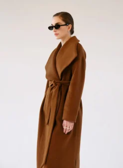 Gauhar naisten villakangastakki, WOOL COAT TOBACCO Tummanruskea