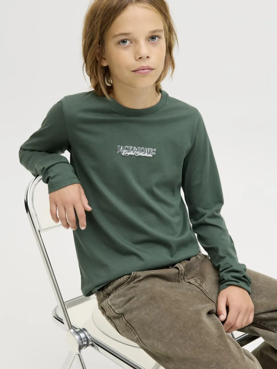 Jack and Jones Junior lasten paita JORBLEECKER MINIMAL TEE LS CREW NECK JNR, vihreä