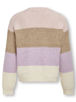 Kids Only Tyttöjen Raidallinen Neulepusero KOGSANDY LS STRIPE PULLOVER, Raidallinen Vaaleanpunainen