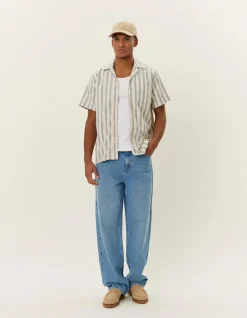LES DEUX kauluspaita, LAWSON STRIPE SS SHIRT Raidallinen Vihreä