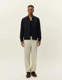 Les Deux miesten hybriditakki, MARSEILLE PINSTRIPE HYBRID JACKET Tummansininen