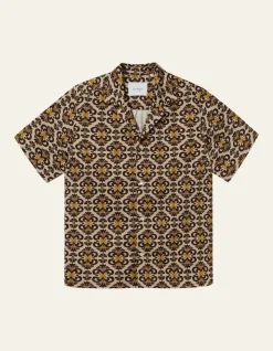 Les Deux Miesten Kauluspaita, HENDRIX AOP SS SHIRT Ruskea Kuosi