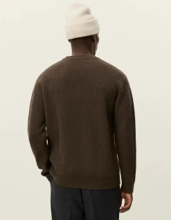 Les Deux miesten neulepusero Eddie Wool Rib Crewneck Knit, keskiruskea