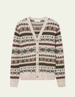 Les Deux miesten neuletakki, HORDUR FAIR ISLE CARDIGAN Beige