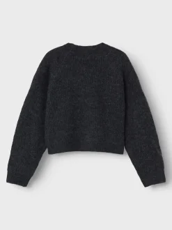 Name It lasten neuletakki, NKFHOLLY BOXY SHORT KNIT CARDIGAN Tummanharmaa