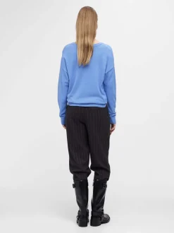 Object Naisten Neule, OBJTHESS L/S V-NECK KNIT PULLOVER NOOS Vaaleansininen