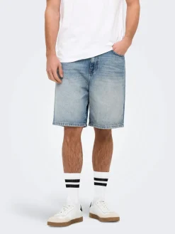 Only and Sons miesten farkkushortsit, FADE MID BLUE SHORTS Medium Blue Denim