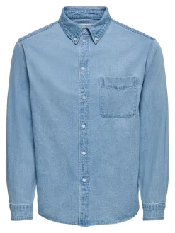 Only and Sons miesten farkkupaita ONSOrson Regular YFM DNM Shirt, Light Blue Denim