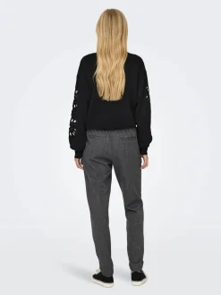 Only Naisten Housut, ONLPOPTRASH-ELISE EASY MELANGE PANT NOOS Harmaa Kuosi