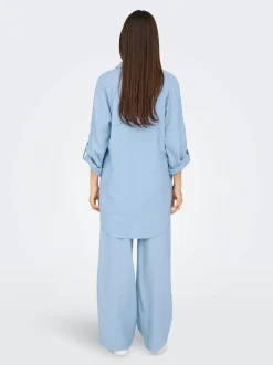Only naisten tunika, ONLCARO 3/4 LINEN BL TUNIC CC PNT Vaaleansininen
