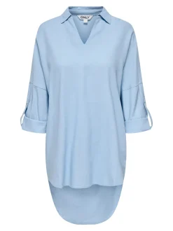 Only naisten tunika, ONLCARO 3/4 LINEN BL TUNIC CC PNT Vaaleansininen