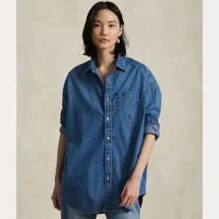 Polo Ralph Lauren naisten farkkupaita, SMCK ST-LONG SLEEVE-BUTTON FRONT SHIRT Indigo