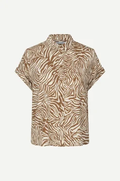Samsoe and Samsoe, Naisten Lyhythihainen Kauluspaita, Majan Ss Shirt 9942 Ruskea Kuosi