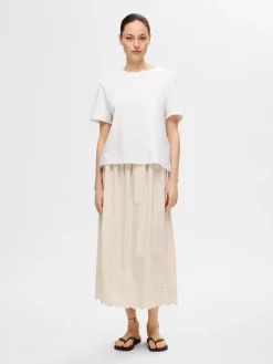 Selected Femme naisten hame, SLFMELLI HW ANKLE SKIRT Hiekka