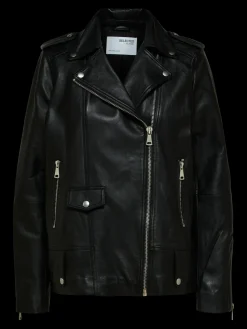 Selected Femme Naisten Nahkatakki, SLFMADISON LEATHER JACKET NOOS Black