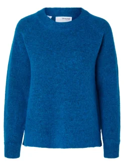 Selected Femme Naisten Neulepaita, Lulu LS Knit O-Neck Sininen