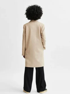 Selected Femme Naisten Villakangastakki, New Sasja Wool Coat Vaalea Beige