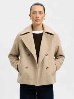 Selected Femme naisten villakangastakki, SLFALMA LANO JACKET Sandshell Melange