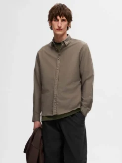 Selected flanelipaita, SLIM OVEN FLANNEL SHIRT Keskiruskea
