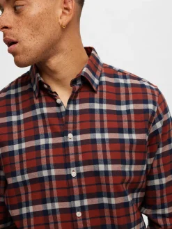 Selected flanelipaita, SLIM OVEN FLANNEL SHIRT Oranssiruutu