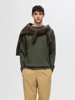 Selected miesten college, MANUEL SOFT CREW NECK Armeijanvihreä