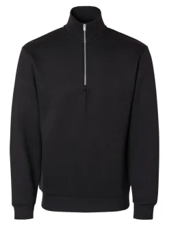 Selected miesten collegepusero, MANUEL SOFT ZIP HIGH NEW SWEAT Musta