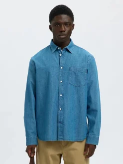Selected miesten farkkupaita, REG CARLO DENIM LS SHIRT Medium Blue Denim