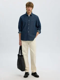 Selected miesten farkkupaita REG CARLO DENIM LS SHIRT NOOS, Dark Blue Denim