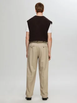 Selected miesten housut, SLH LOOSE FINN FLEX PANTS Beige