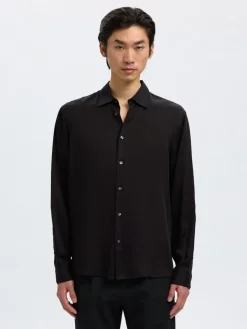 Selected miesten kauluspaita SLHRLXCHARLIE TENCEL SATIN LS SHIRT, musta